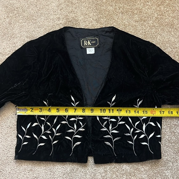 Vintage R&K Evening Velvet Crop Jacket Silver Leaf Embroidery Glam Formal Wear - Picture 7 of 8